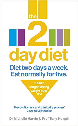 The image is a book cover. Alt text: Book cover titled "The 2 Day Diet" with colorful text and endorsements.