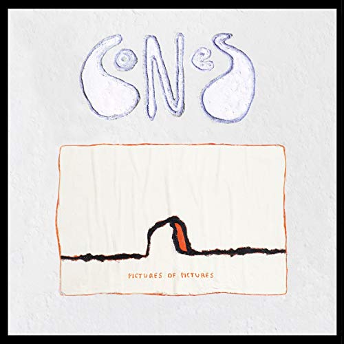 The alt text for the image is: "Album cover with abstract drawing and 'cones' and 'pictures of pictures' text."