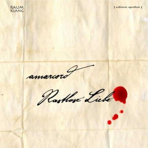 "Album cover with beige parchment background, black script, and red wax seal."