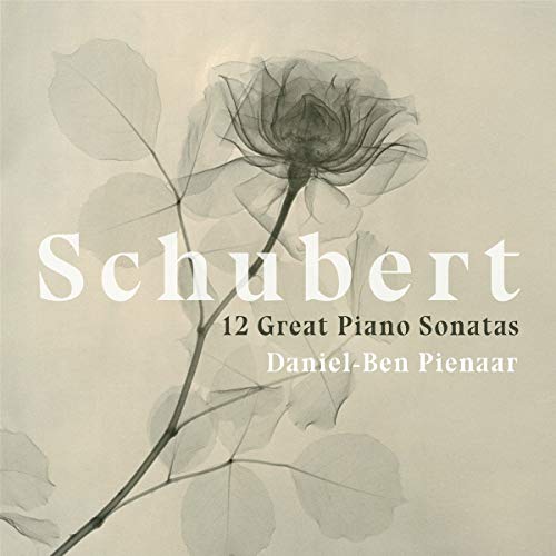 CD cover with faded rose image and "Schubert 12 Great Piano Sonatas Daniel-Ben Pienaar" text.