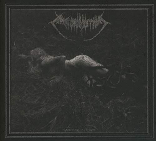 Dark album cover with a nude figure lying on the ground, surrounded by foliage.