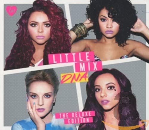 Album cover for Little Mix’s “DNA: The Deluxe Edition” featuring four band members.