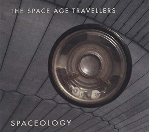 Album cover with metallic hatch on cracked surface, titled "Spaceology" by Space Age Travellers.