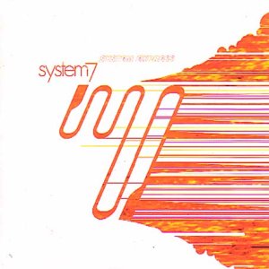 The image depicts a CD cover for "System 7 - System Express". For accessibility purposes, a suitable alt text could be: "CD cover with abstract orange and red striped design."
