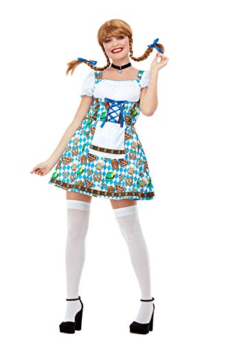 Smiffys 47788L Oktoberfest Beer Maiden Costume, Women, Blue, L - UK Size 16-18