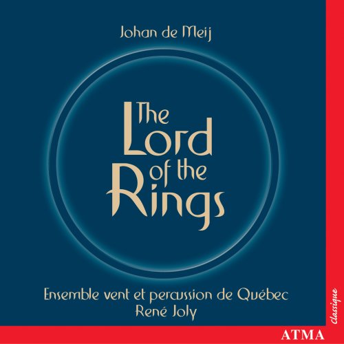 "CD cover with blue background, gold text 'The Lord of the Rings', red border."