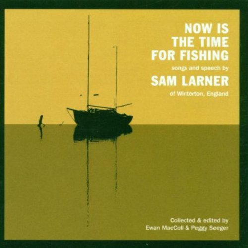 "Album cover with yellow and green background, featuring a boat on calm water."
