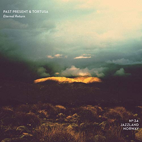 "Album cover featuring a mountain landscape with cloudy sky and grassy foreground, displaying 'Past Present & Tortusa'."