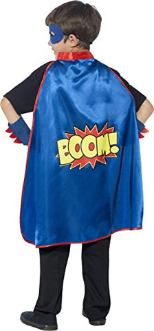 Smiffys Childrens Unisex Superhero Kit, Cape, Eye Mask and Cuffs, One Size, Colour: Blue