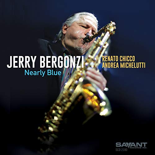 Album cover with Jerry Bergonzi playing a saxophone against a dark background.