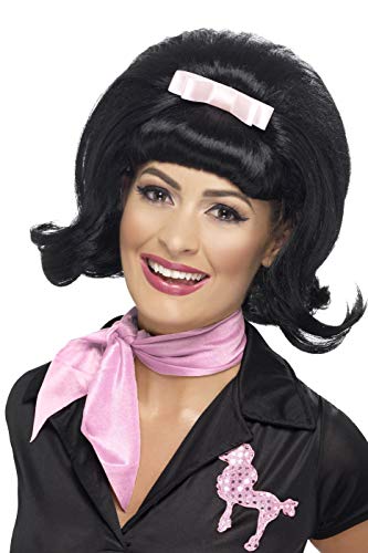 Smiffys 50's Flicked Beehive Bob with Ribbon Bow - Black