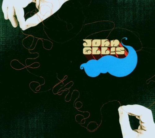 "Album cover with black background, white hands, and blue mustache, featuring 'John Ellis' in yellow."