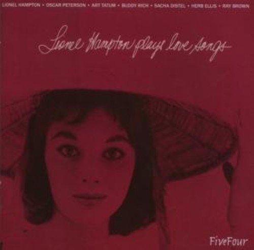 Red album cover with a woman wearing a hat, titled "Lionel Hampton Plays Love Songs".