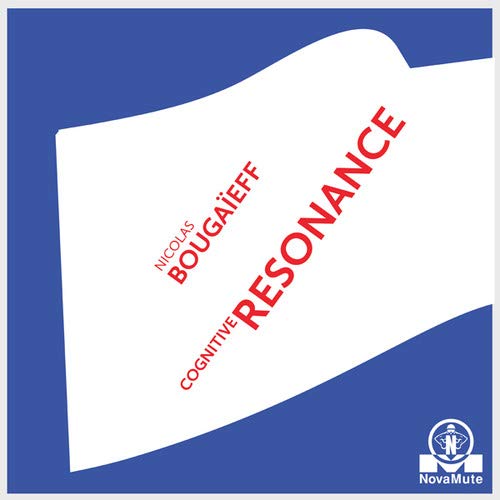 White vinyl sleeve with red text on blue background, featuring "Cognitive Resonance" album artwork.
