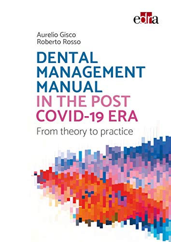 "Book cover with pixelated design at the bottom and title 'Dental Management Manual' in blue and pink."