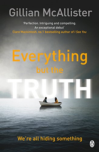 "Book cover with 'Everything but the Truth' title, featuring a small boat on dark water."