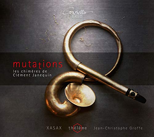 "CD cover featuring a brass horn on a dark background with text overlays."