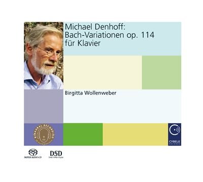CD cover with multicolored rectangles, a man's photo, and text "Michael Denhoff: Bach-Variationen op. 114".