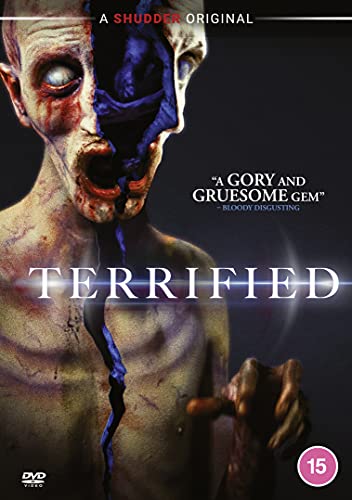 DVD cover for "Terrified" showing a man with a split, distorted face and bloody mouth.