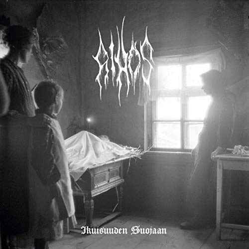 Black and white album cover with a somber scene and stylized band name.