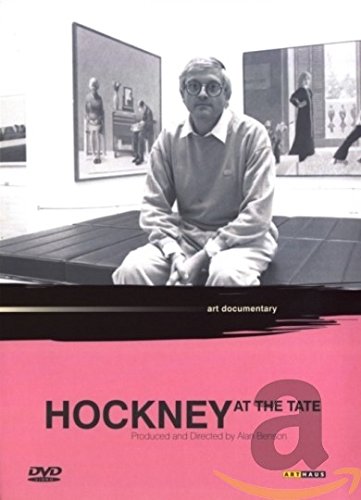 DVD cover with David Hockney sitting on a platform, art in the background.