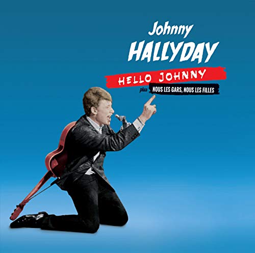 CD cover featuring Johnny Hallyday kneeling with a guitar, singing into a microphone.