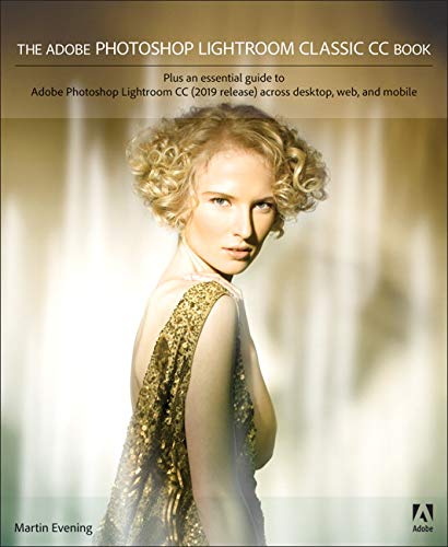 Book cover with a woman in a gold dress, blurred background, Adobe logo.