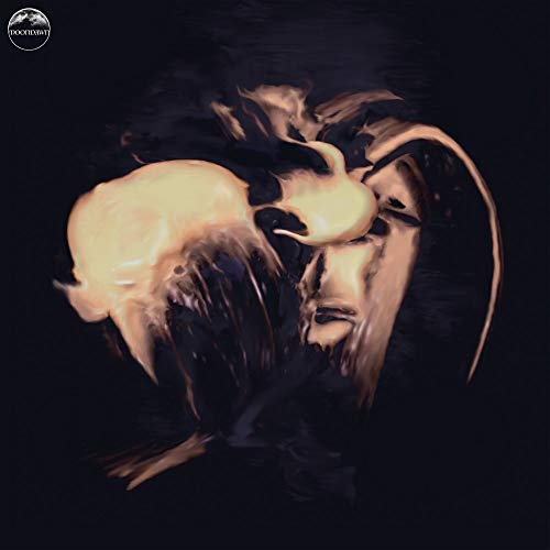 The alt text for the image is: "Dark album cover with abstract, ghostly figure and white logo."