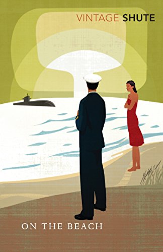 "Book cover featuring a man and woman on a beach with a submarine in the water."