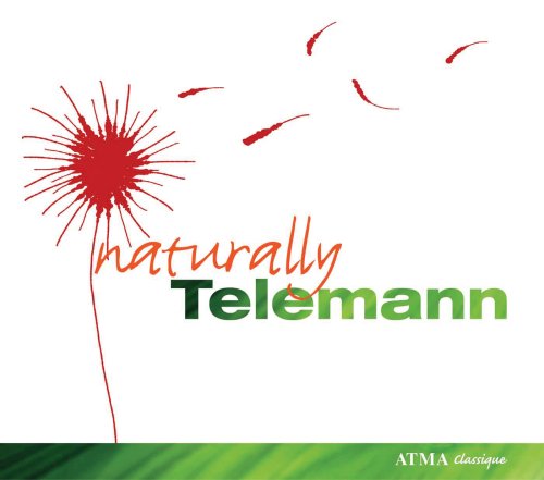 "CD cover featuring a dandelion with 'Naturally Telemann' text in orange and green."