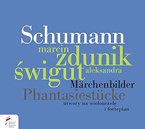 "Blue CD cover with white and green text, featuring 'Schumann' and artist names prominently."