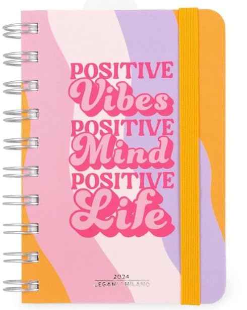 Legami - Small Spiral Daily Diary, 12 Months, from January 2024 to December 2024, Folding Planner 2024/2025, Elastic Closure, Final Pocket, Address Book, 8.5x13 cm, Waves Theme