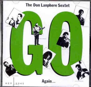 "CD cover with large green 'Go' text and small black musician images around it."