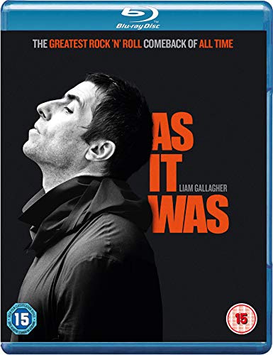 "Liam Gallagher: As It Was" Blu-ray cover featuring a black-and-white photo of Liam Gallagher.