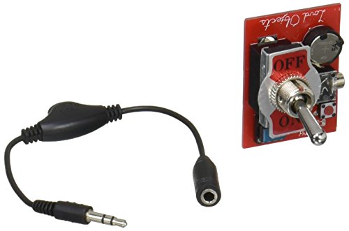 "Audio cable and red switch module with toggle labeled 'off' and 'on' on white background."