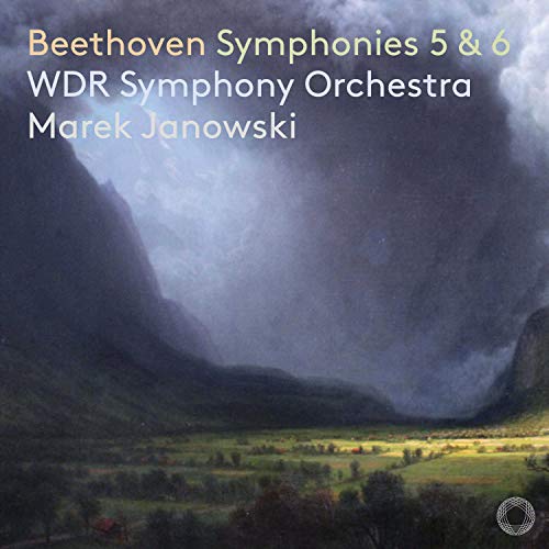 CD cover featuring a landscape painting with text overlay describing Beethoven symphonies.