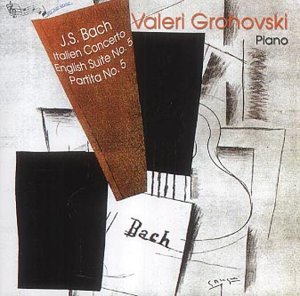 CD cover for Valeri Grohovski's Bach piano album, featuring abstract shapes and piano sketch.