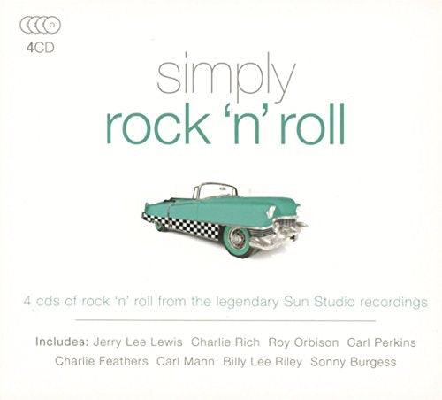 A white album cover featuring a turquoise vintage car and "rock 'n' roll" text.