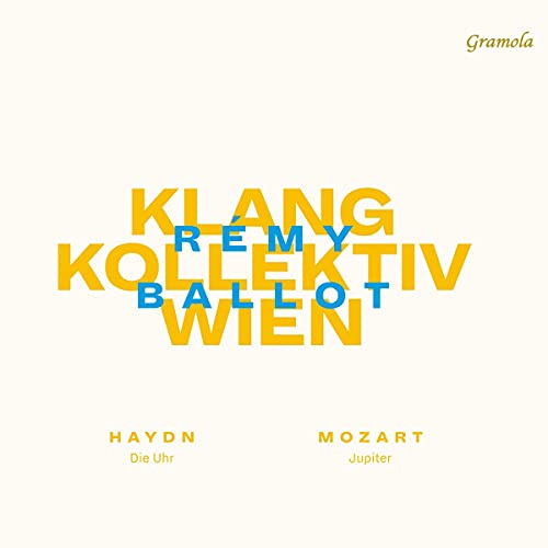 "CD cover with yellow and blue text on a beige background, featuring composer names."