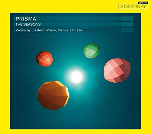 "CD cover with 'Prisma' title, four colored gemstones, and yellow border."