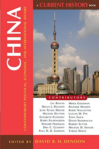 "Book cover with red background, featuring Shanghai skyline and 'China' in large white text."