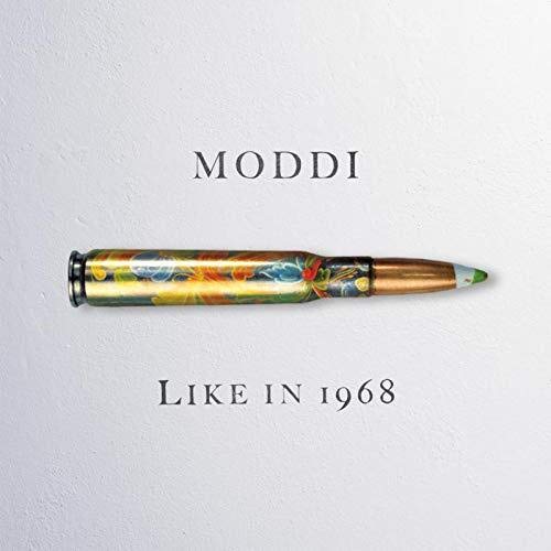 "Album cover with 'MODDI' and 'LIKE IN 1968' text, featuring a decorated bullet."