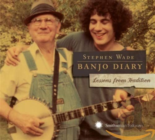 "Album cover with two men, one holding a banjo, in a natural setting."