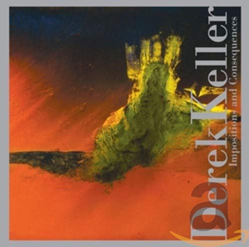 "Derek Keller CD cover featuring a handprint on a red background with white text."