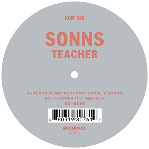 Gray vinyl record label with orange text and a barcode on a white background.