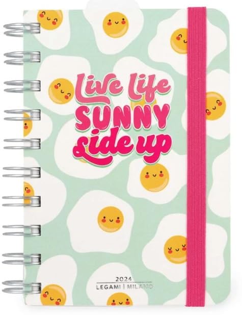 Legami - Small Spiral Daily Diary, 12 Months, from January 2024 to December 2024, Folding Planner 2024/2025, Elastic Closure, Final Pocket, Address Book, 8.5x13 cm, Egg Theme
