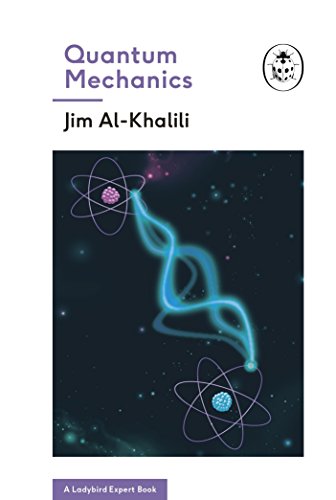 "Book cover with 'Quantum Mechanics' title, author's name, and illustration of atoms and particles."