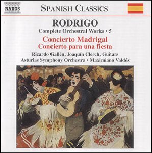 CD cover for Rodrigo's orchestral works, featuring a painting of a man playing guitar.
