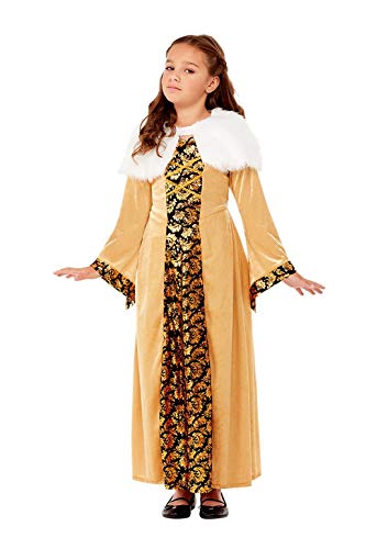 Smiffys 71055S Deluxe Medieval Countess Costume, Girls, Gold, S - Age 4-6 years