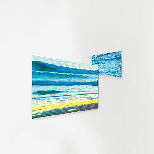 A vinyl record sleeve with a blue and yellow ocean wave design on a white background.
